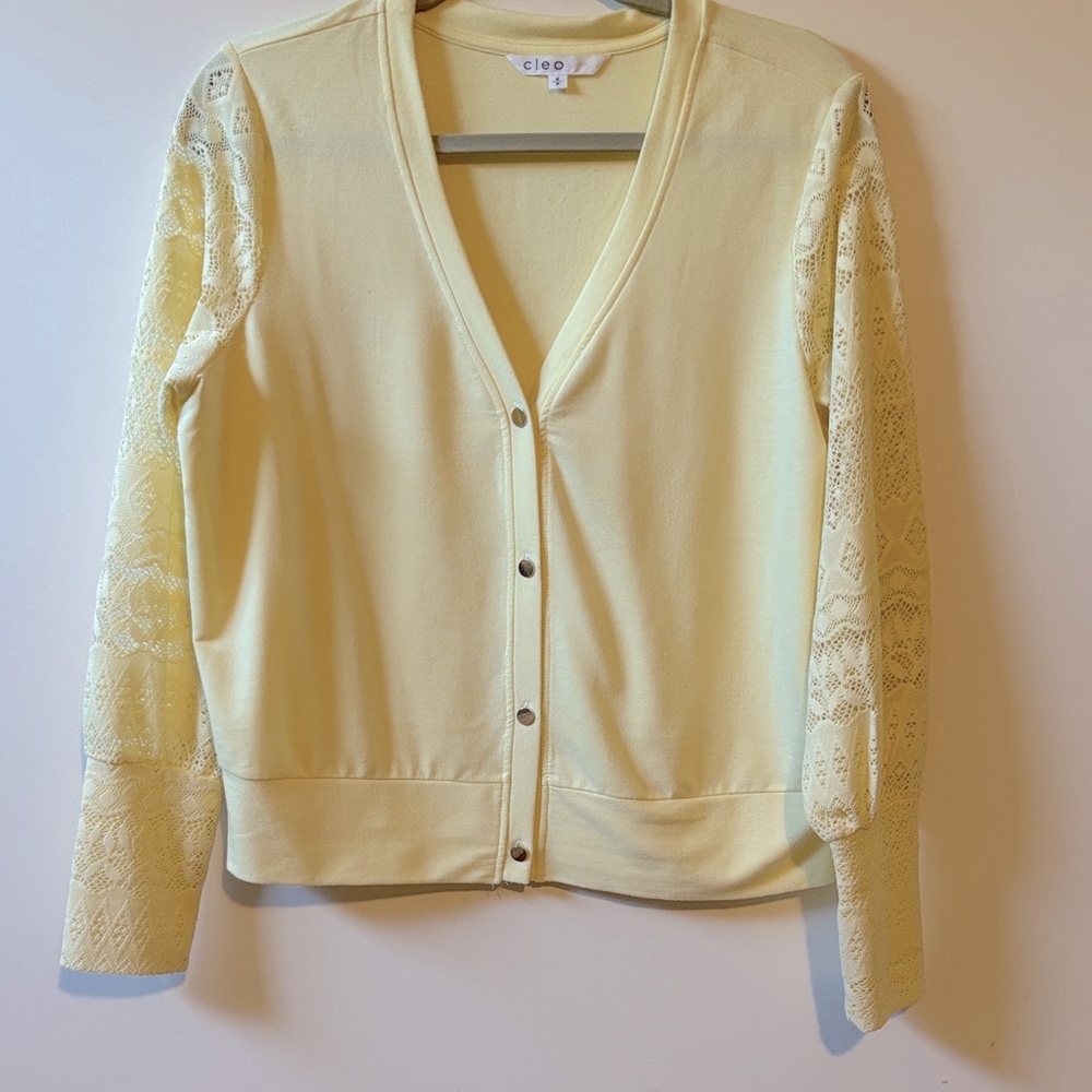 Cleo Women's Light Yellow Lace Sleeve Cardigan
